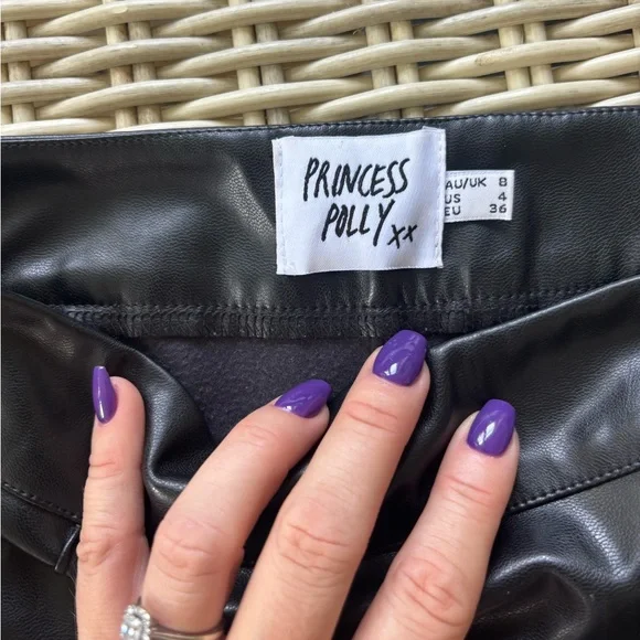 Princess Polly Braden Pleather‎ High Rise Flare Black Pant 4 gothic grunge - Picture 6 of 11